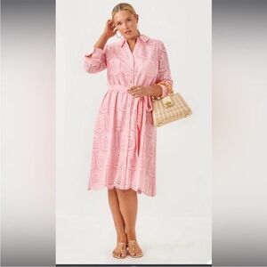 NWT 16 LILLY PULITZER EIRA midi shirtdress pink muse pineapple tile eyelet Dress